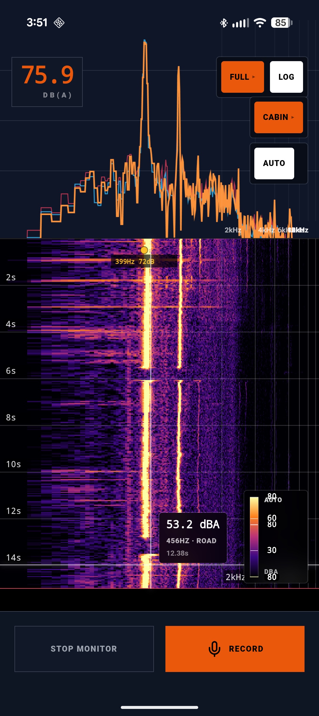 Live frequency-spectrum recording screen